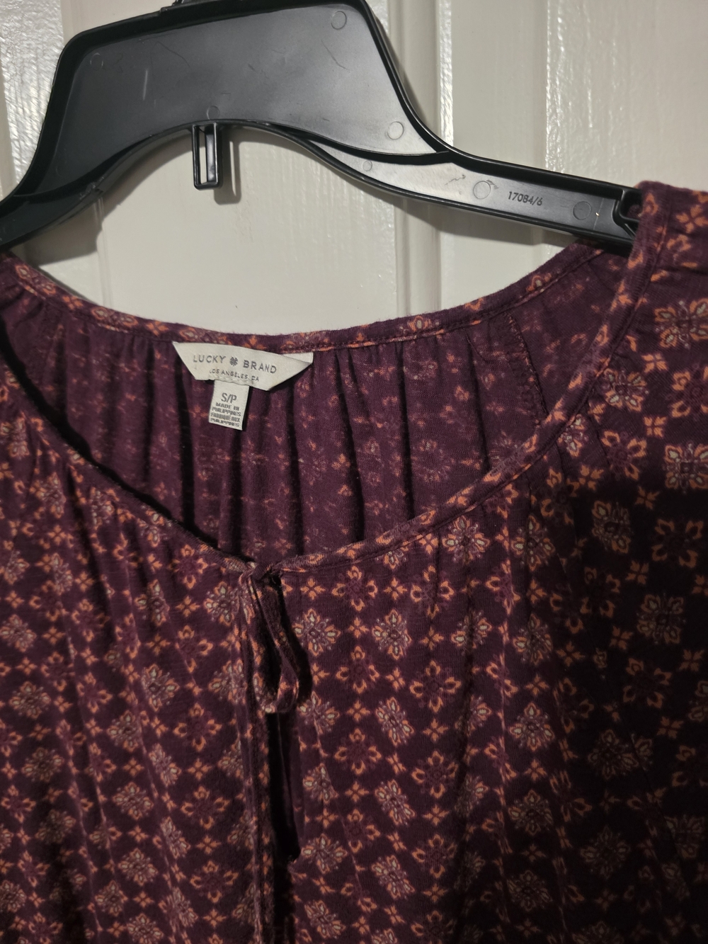 Lucky Brand Plum and Blush Printed Long-Sleeve Peasant Top - Picture 2 of 2
